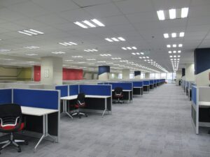empty office with clean carpet and cubicals